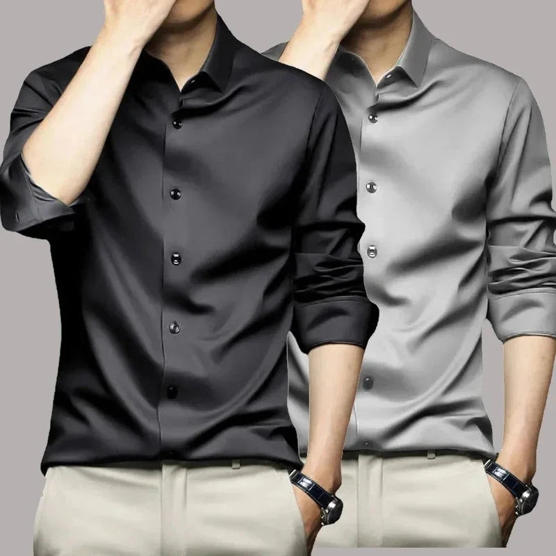 Stretch Anti-Wrinkle Slim Fit Long Sleeve Men's Shirt