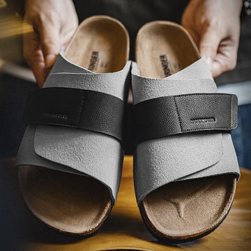 Cork Sole Slide-On with Hook and Loop Closure Breathable Men's Sandals