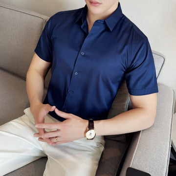 Anti-Wrinkle Slim Fit Short Sleeve Men's Shirt